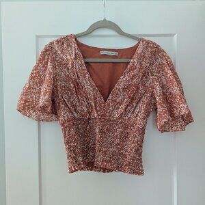 Abercrombie & Fitch Flutter Sleeve Smock Waist Top - Size Medium - Coral